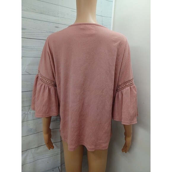 Lauren Conrad Top Sz S Womens Rose Pink Bell Sleeve Stretch Lace/Eyelet - Picture 5 of 8